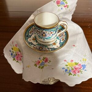 Floral Teacup and Saucer Set with Gold Accents  made between 1891 and 1913.